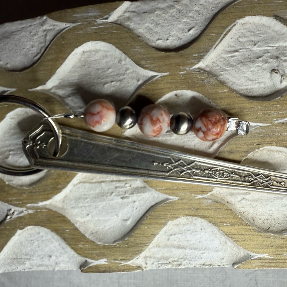 Silver and Pink Beaded Keychain
